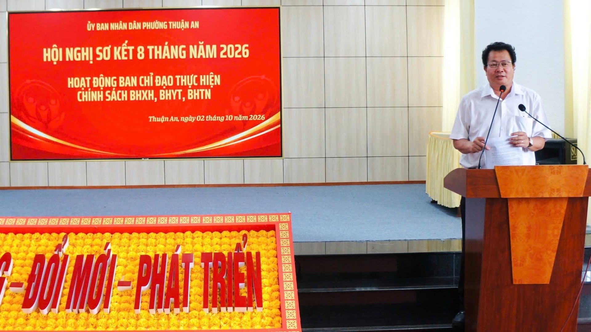 PHƯỜNG THUẬN AN TỔ CHỨC HỘI NGHỊ SƠ KẾT 8 THÁNG NĂM 2026 HOẠT ĐỘNG BAN CHỈ ĐẠO THỰC HIỆN CHÍNH SÁCH BHXH, BHYT, BHTN