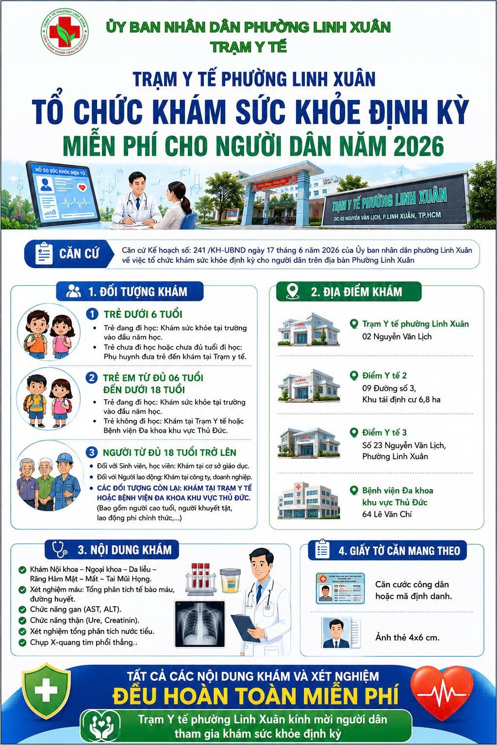 TRẠM Y TẾ PHƯỜNG LINH XUÂN TỔ CHỨC KHÁM SỨC KHỎE ĐỊNH KỲ MIỄN PHÍ CHO NGƯỜI DÂN NĂM 2026