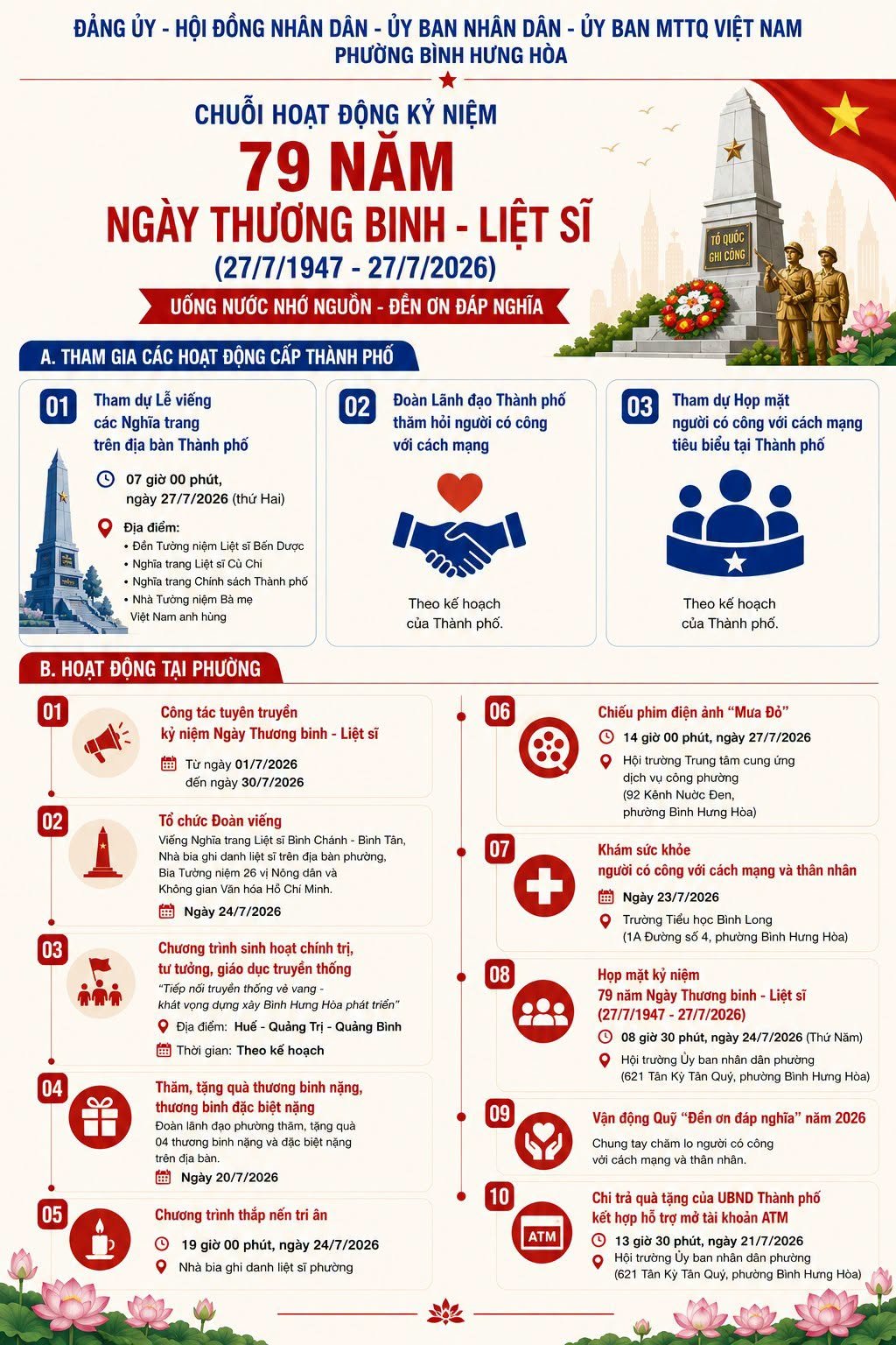 CHUỖI HOẠT ĐỘNG KỶ NIỆM 79 NĂM NGÀY THƯƠNG BINH - LIỆT SĨ (27/7/1947 - 27/7/2026)