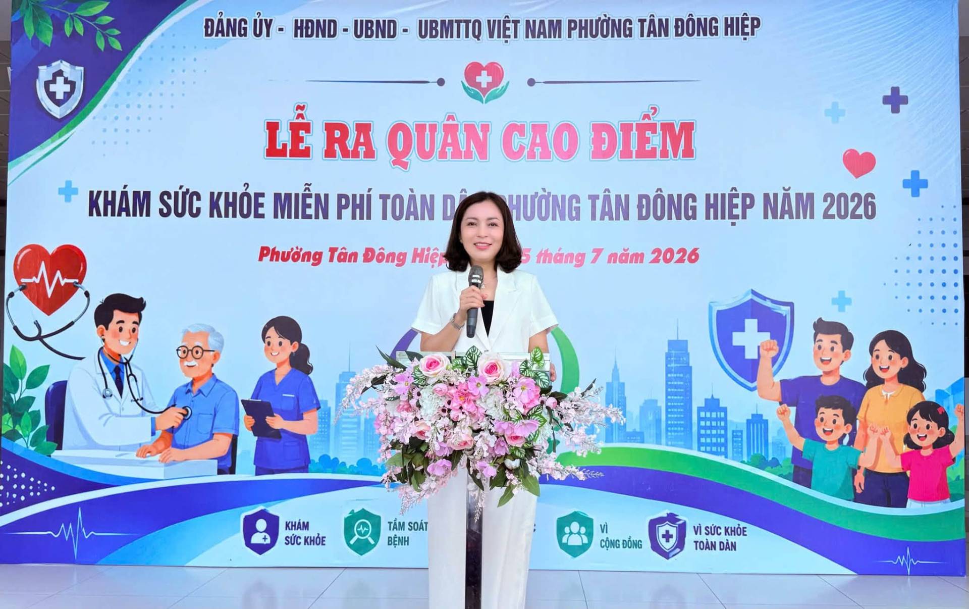 Có thể là hình ảnh về văn bản cho biết 'ĐẢNG ỦY HDND UBND UBMTTQ VIỆT NAM PHƯỞNG TÂN ĐÔNG HIỆP LỄ RA QUÂN CAO ĐIỂM KHÁM SỨC KHỎE MIỄN PHÍ TOÀN HƯỜNG TÂN ĐÔNG HIỆP NĂM 2026 tháng 7 năm 2026 Phưởng Tân Đông Hiệp ย่น KHÁM SỨC ỨCKHỎE TÁM SOÁT BỆNH Vì CỘNG NGĐONG vì VÌSỨCKHỎE SỨC KHỎE TOÀN DÀN'
