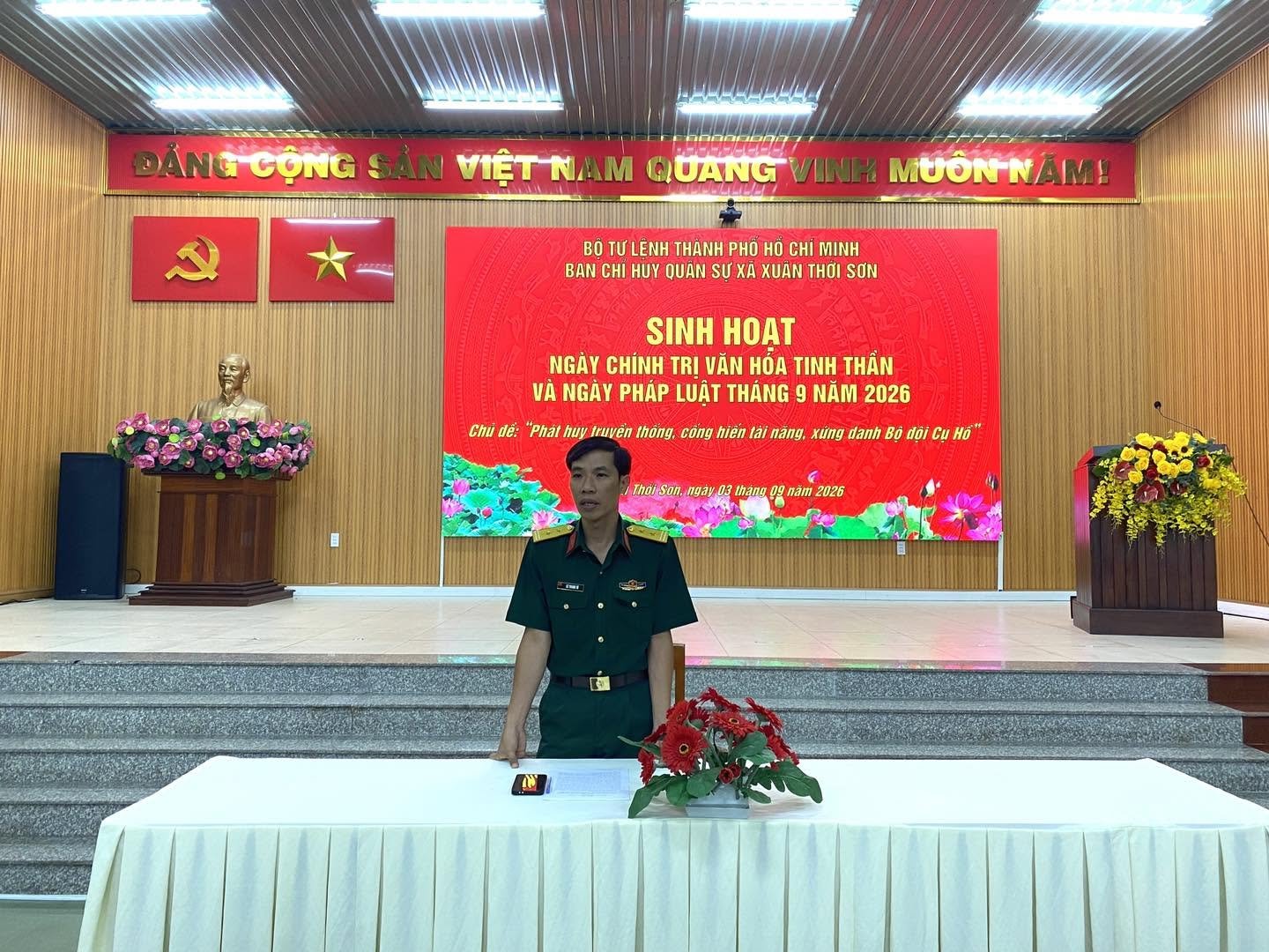 QUÂN SỰ XÃ TỔ CHỨC SINH HOẠT NGÀY CHÍNH TRỊ VĂN HÓA TINH THẦN VÀ NGÀY PHÁP LUẬT THÁNG 9 NĂM 2026